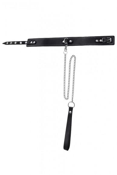 Черный кожаный ошейник-чокер с поводком Черный кожаный ошейник-чокер с поводком