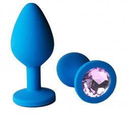 Голубая анальная пробка с сиреневым кристаллом - 7 см. Голубая анальная пробка с сиреневым кристаллом - 7 см.